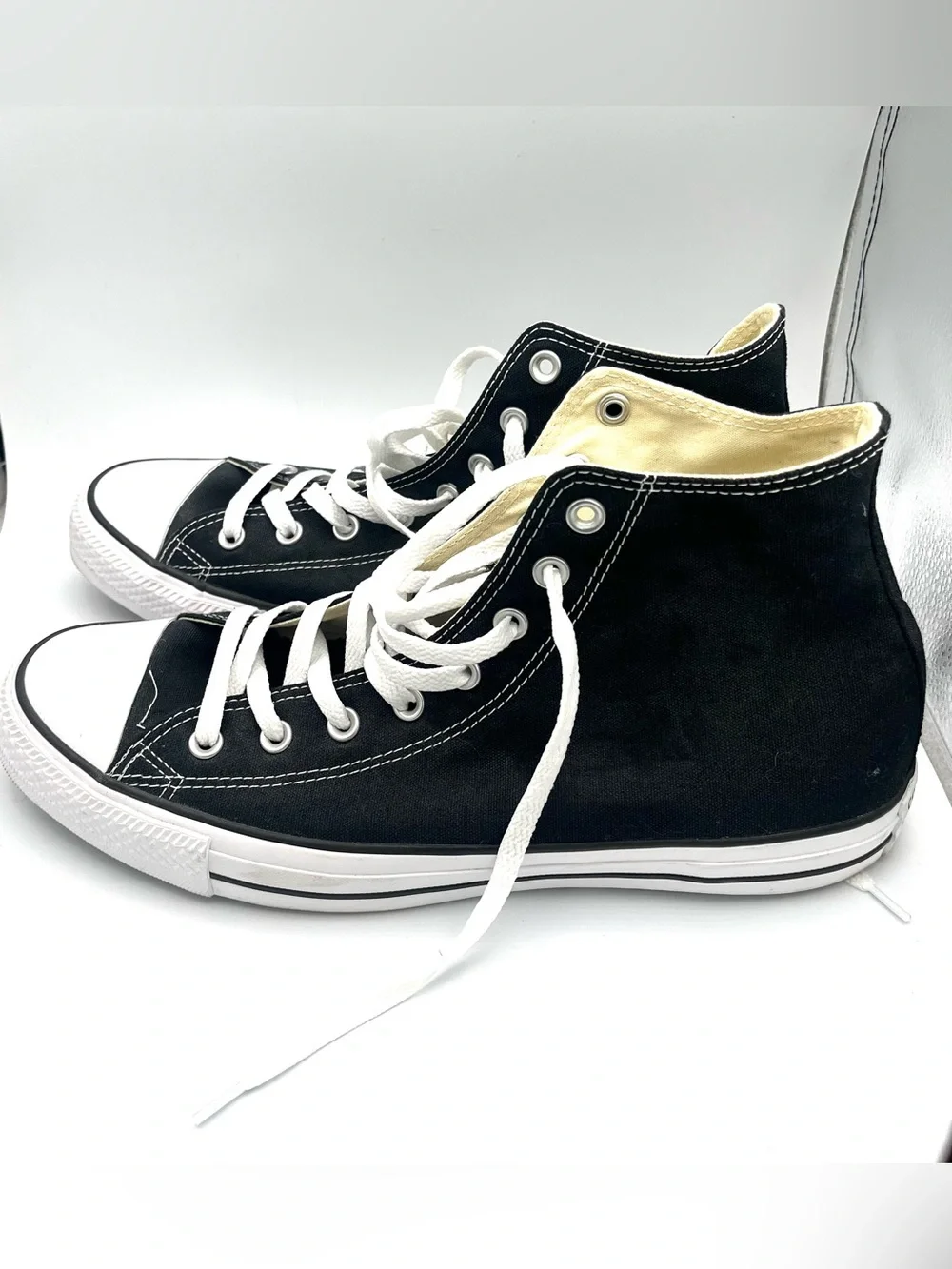 Converse All Star High Top Sneakers - Black & White with Blue Star Chuck Taylor - Picture 4 of 8
